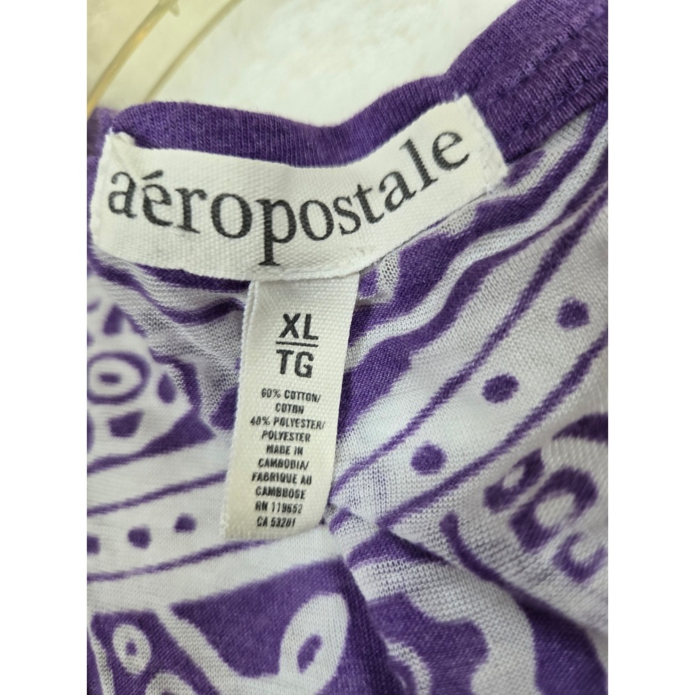 Y2K Aeropostale Womens XL Purple Paisley Print Scoop Neck Burnout Tee Sheer - Picture 5 of 7